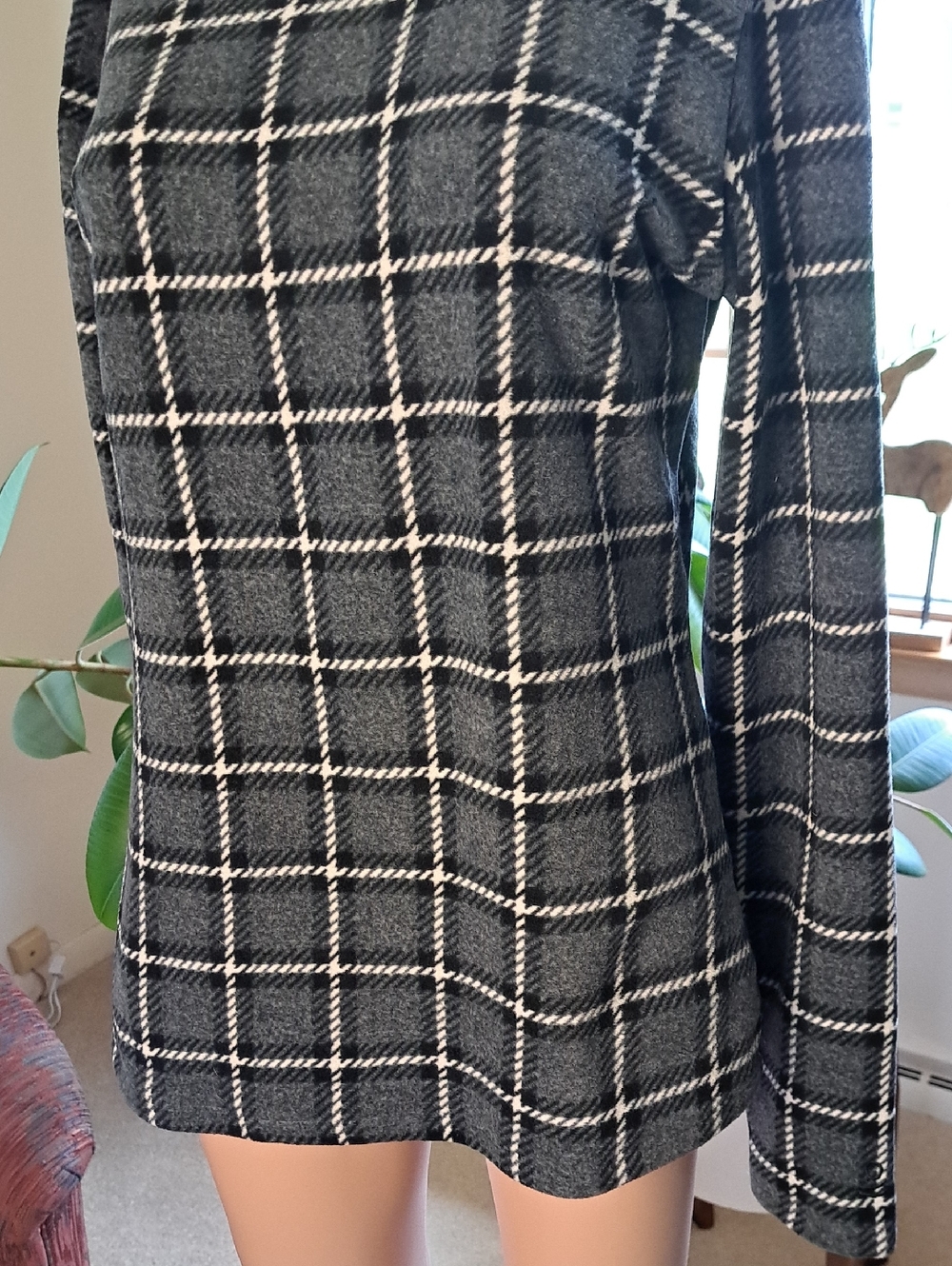 Cuddl Duds Black and White Windowpane Long-Sleeve Top - Picture 3 of 7
